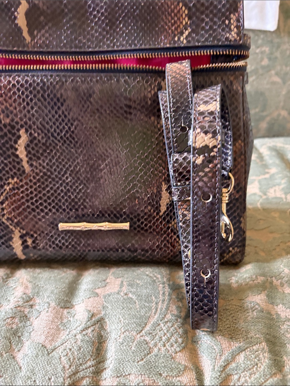 Elaine Turner Brown Python-Print Leather Satchel with Bamboo Handle - Picture 4 of 5